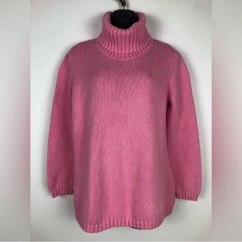 Lands' End Chunky Knit Pink Turtleneck Cotton Sweater Women's Size Large Petite